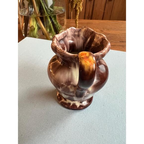 VTG Marbled Ceramic Creamer Brown Scalloped Bud Vase Fall Decor - Picture 6 of 10